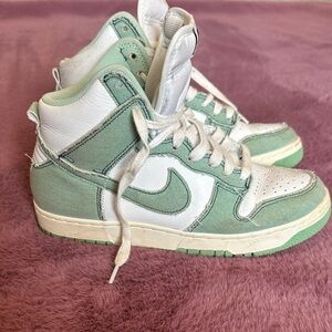 Nike High-Top Dunk Sneakers in Mint Green and White